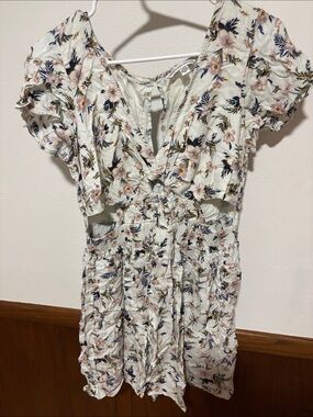 American Eagle Outfitters Cream Floral Cutout Mini Dress
